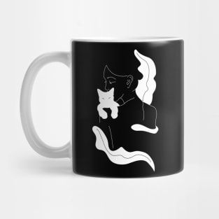 Girl with White Cat and Plants / Line Art Mug